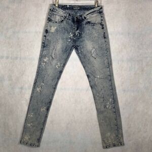 Black Premium Jeans Mens 32x32 Skinny Acid Wash Distressed Light Blue Good